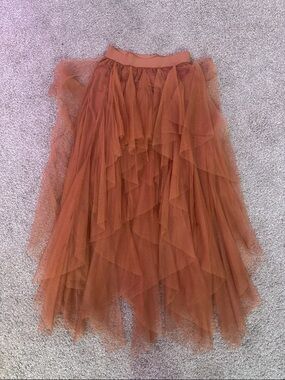 Three Bird Nest Rust Asymmetrical Layered Tulle Skirt
